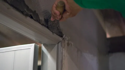 Construction worker builds house, closeup view at construction site Stock Footage 86484917