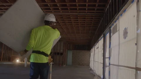 Construction Worker Carrying Dry Wall Stock Footage 270389857