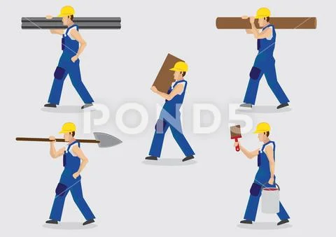 Construction Worker Carrying Materials Vector Illustration