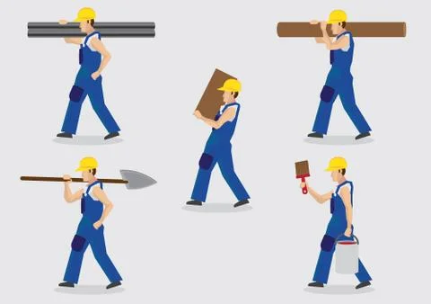 Construction Worker Carrying Materials Vector Illustration Ilustração Stock