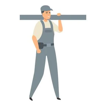 Construction worker carrying metal pipe on shoulder Stock Illustration
