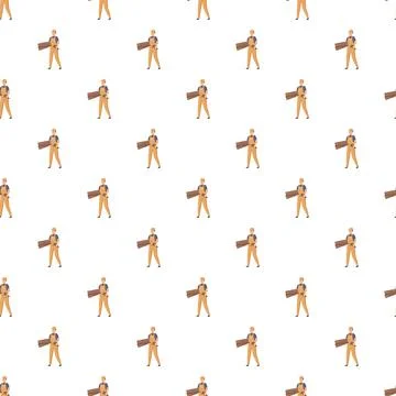 Construction worker carrying wood planks seamless pattern Illustrazione stock