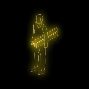 Construction worker carrying wooden planks neon sign Stock Illustration