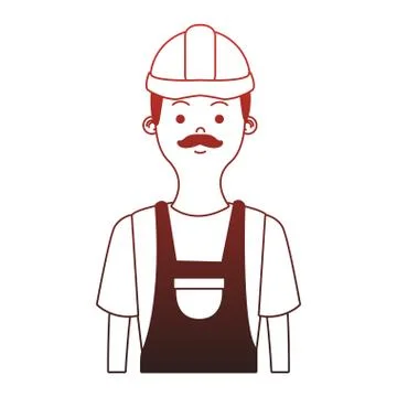 Construction worker cartoon red lines Stock Illustration