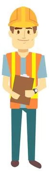 Construction worker character. Cartoon man in hard hat Stock Illustration