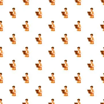 Construction worker character checking clipboard seamless pattern 库存插图