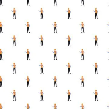 Construction worker character creating seamless pattern background Illustrazione stock