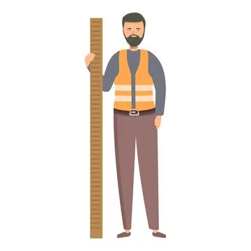 Construction worker character is holding measuring level tool Illustrazione stock