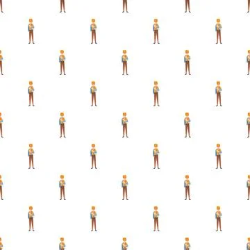 Construction worker character wearing hard hat seamless pattern Stock Illustration