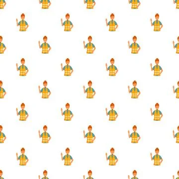 Construction worker character wearing safety vest seamless pattern Stockillustratie