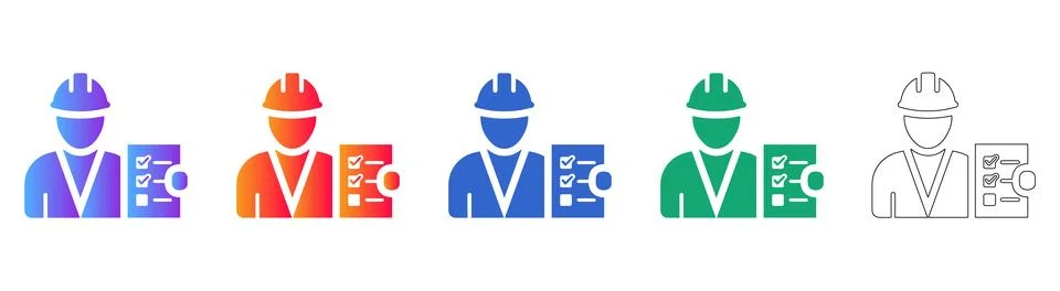 Construction Worker Checklist Icon Set Stock Illustration