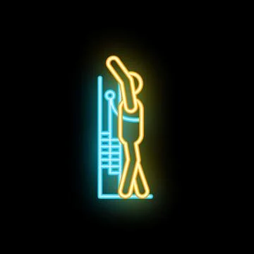 Construction worker climbing ladder neon sign vector illustration Stock Illustration
