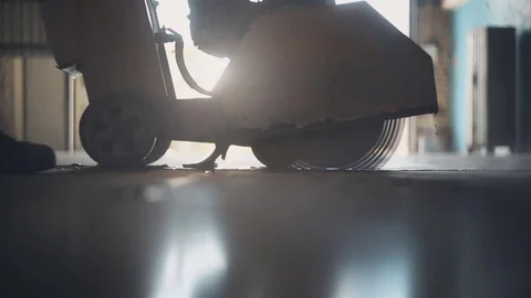 Construction worker. Concrete flooring machine/ close-up Stock Footage 79657781