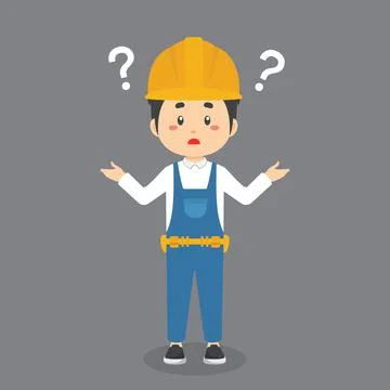 Construction Worker Confused with Question Mark Stock Illustration