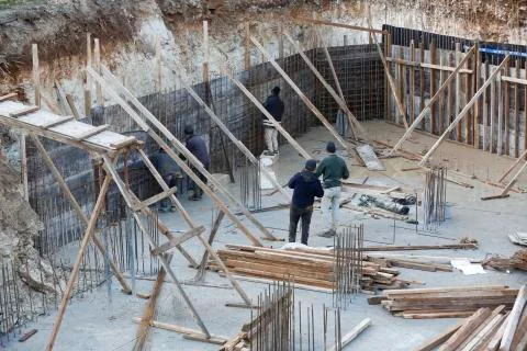 Construction worker on construction Fotos Stock