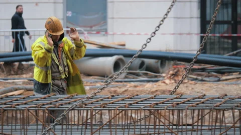 Construction Worker On A Construction Site. Stock Footage 158238329
