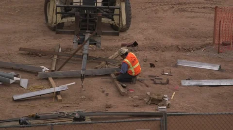 Construction worker cuts metal with a torch 02 Stock Footage 48827086