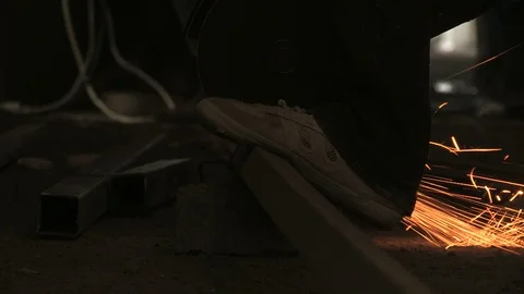 The construction worker cutting metal profile Stock Footage 97928560