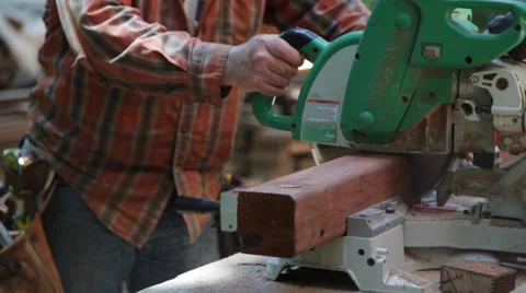 Construction Worker Cutting Wood Stock Footage 39717291