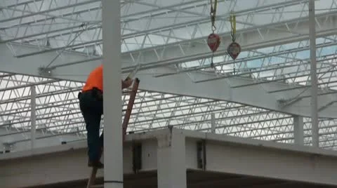 Construction Worker Descending on Ladder 스톡 동영상 12576493