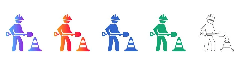 Construction Worker Digging Icon Set Stock Illustration