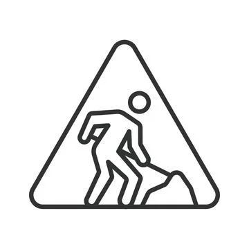 Construction worker digging roadwork icon in line design. Labor, building Stock Illustration