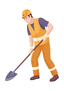 Construction Worker Digging with Shovel in Safety Gear Illustrazione stock
