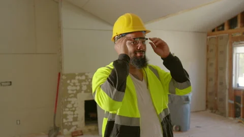A Construction Worker Diligently Preparing for Safety with Essential Protective Vídeo Stock 308358034
