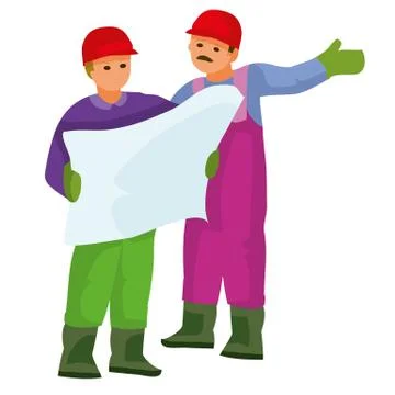 Construction worker discussing construction plan with foreman, cartoon illust Stock Illustration