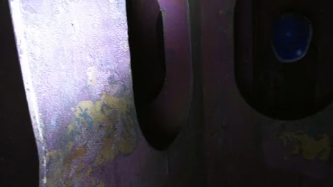 Construction worker doing close quarters work in metal tunnel or pipe 2 Stock Footage 123722429