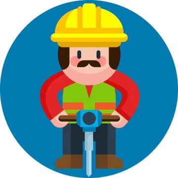 Construction worker drilling hole and working in construction site Stock Illustration
