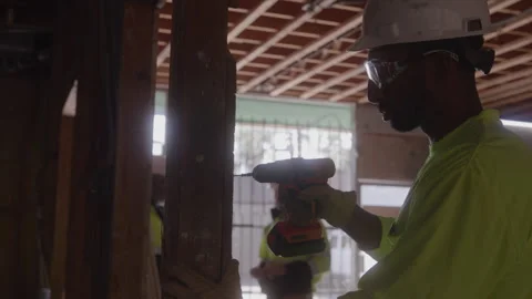 Construction Worker Drilling Wall At Work Stock Footage 270392202