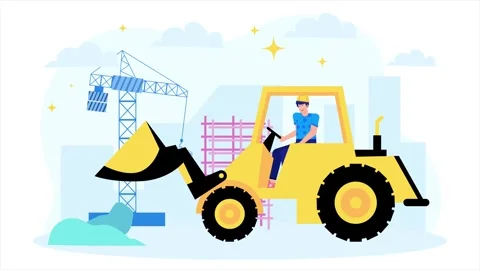A construction worker driving a bulldozer on a building site illustration Video stock 284295718