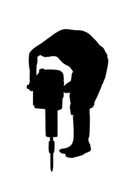 Construction worker on electric drill silhouette. イラスト素材