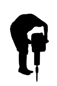 Construction worker on electric drill silhouette. Stock Illustration
