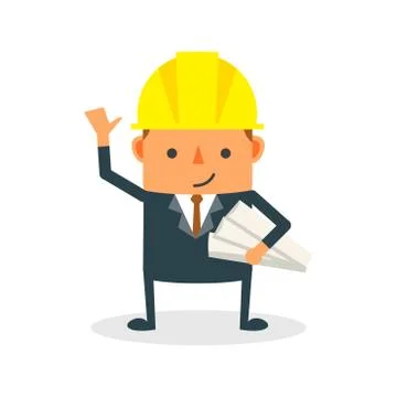 Construction Worker Engineer Architect Holding Projects Stock Illustration