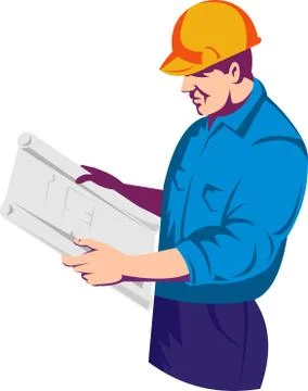 Construction worker engineer with building plan Ilustración de archivo