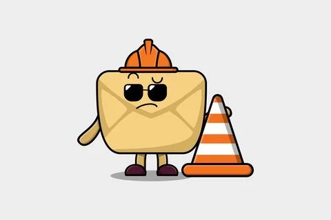 Construction worker Envelope cute character mascot Stock Illustration