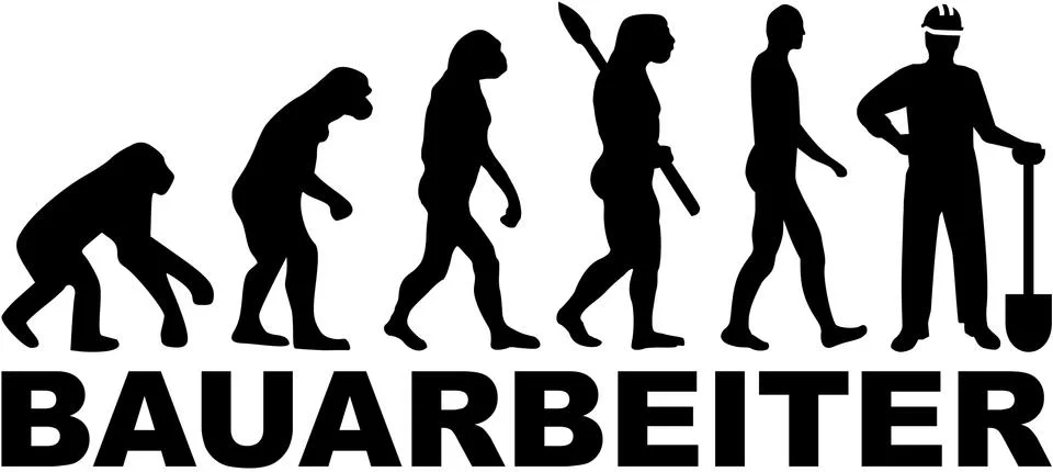 Construction worker evolution. German job title. Illustrazione stock