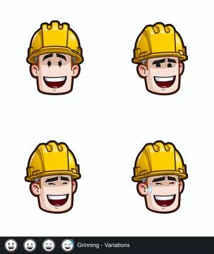 Construction Worker - Expression - Positive n Smiling - Grinning - Variations Stock Illustration