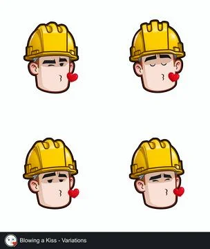 Construction Worker - Expressions - Affection - Blowing a Kiss - Variations Stock Illustration