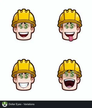 Construction Worker - Expressions - Affection - Dollar Eyes - Variations Stock Illustration