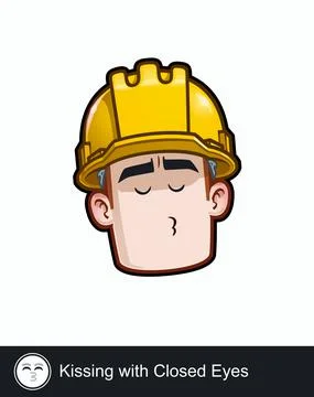 Construction Worker - Expressions - Affection - Kissing with Closed Eyes Stock Illustration