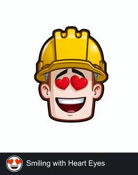 Construction Worker - Expressions - Affection - Smiling with Heart Eyes Stock Illustration