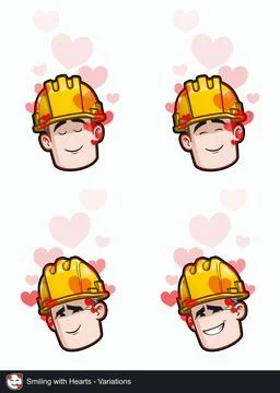 Construction Worker - Expressions - Affection - Smiling with Hearts - Varia.. Stock Illustration