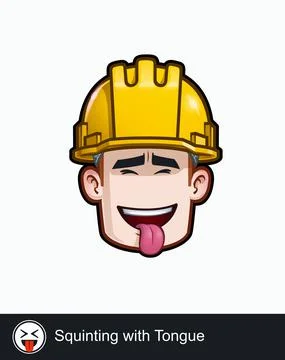 Construction Worker - Expressions - Affection - Squinting with Tongue Stock Illustration