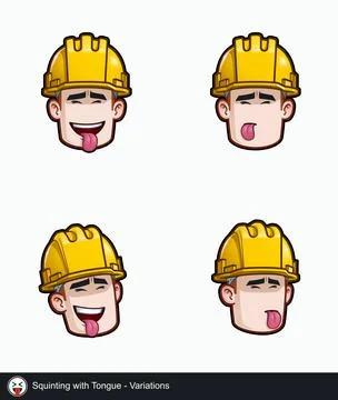 Construction Worker - Expressions - Affection - Squinting with Tongue - Var.. Stock Illustration