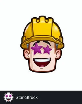 Construction Worker - Expressions - Affection - Star Struck Stock Illustration