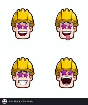 Construction Worker - Expressions - Affection - Star Struck - Variations Stock Illustration