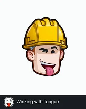 Construction Worker - Expressions - Affection - Winking with Tongue Stock Illustration